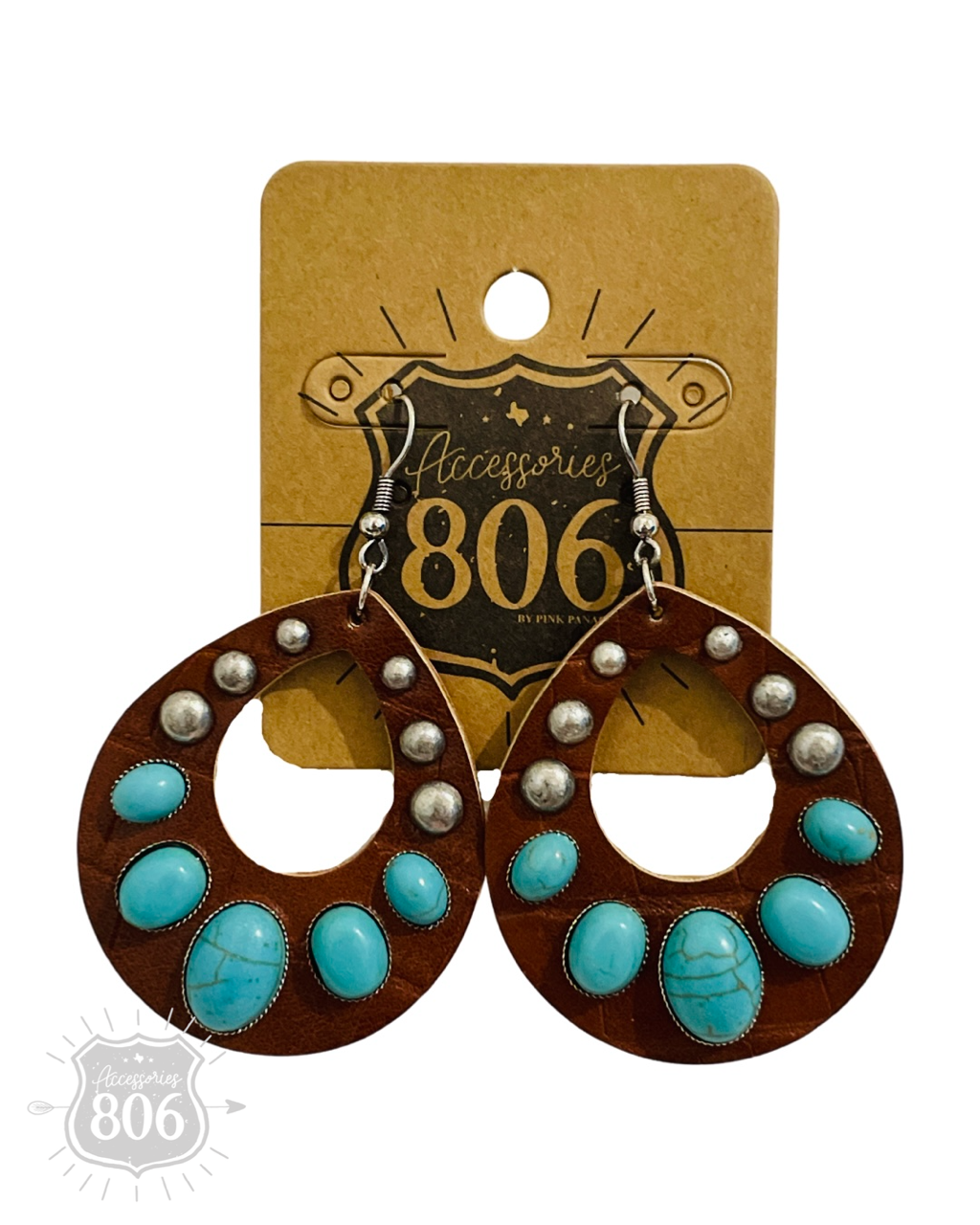 Leather and stone teardrop earring, last call