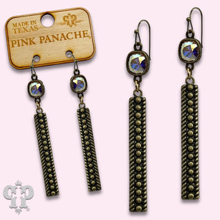Textured rectangle bar earring with crystals from Swarovski®