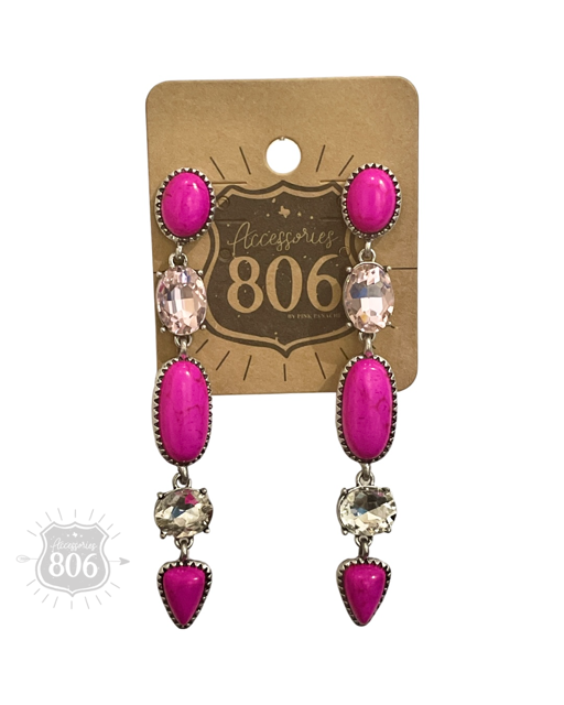 Colorful stone and rhinestone drop earring