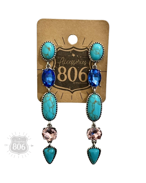 Colorful stone and rhinestone drop earring