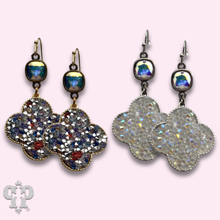 Crushed glitter clover earring with Austrian crystal - LC