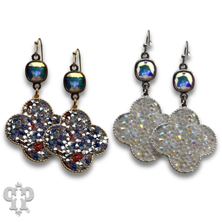 Crushed glitter clover earring with Austrian crystal - LC
