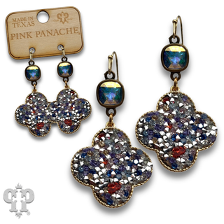 Crushed glitter clover earring with Austrian crystal - LC