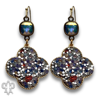 Crushed glitter clover earring with Austrian crystal - LC