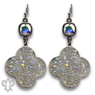 Crushed glitter clover earring with Austrian crystal - LC