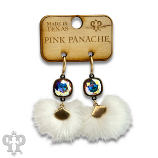 Fuzzy pom-pom earring with Austrian crystal