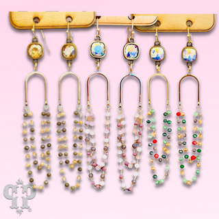 Linked bead mix and gold arch earring with Austrian crystal