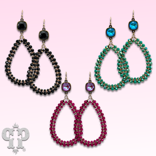 Double row beaded teardrop earrings with Austrian crystal