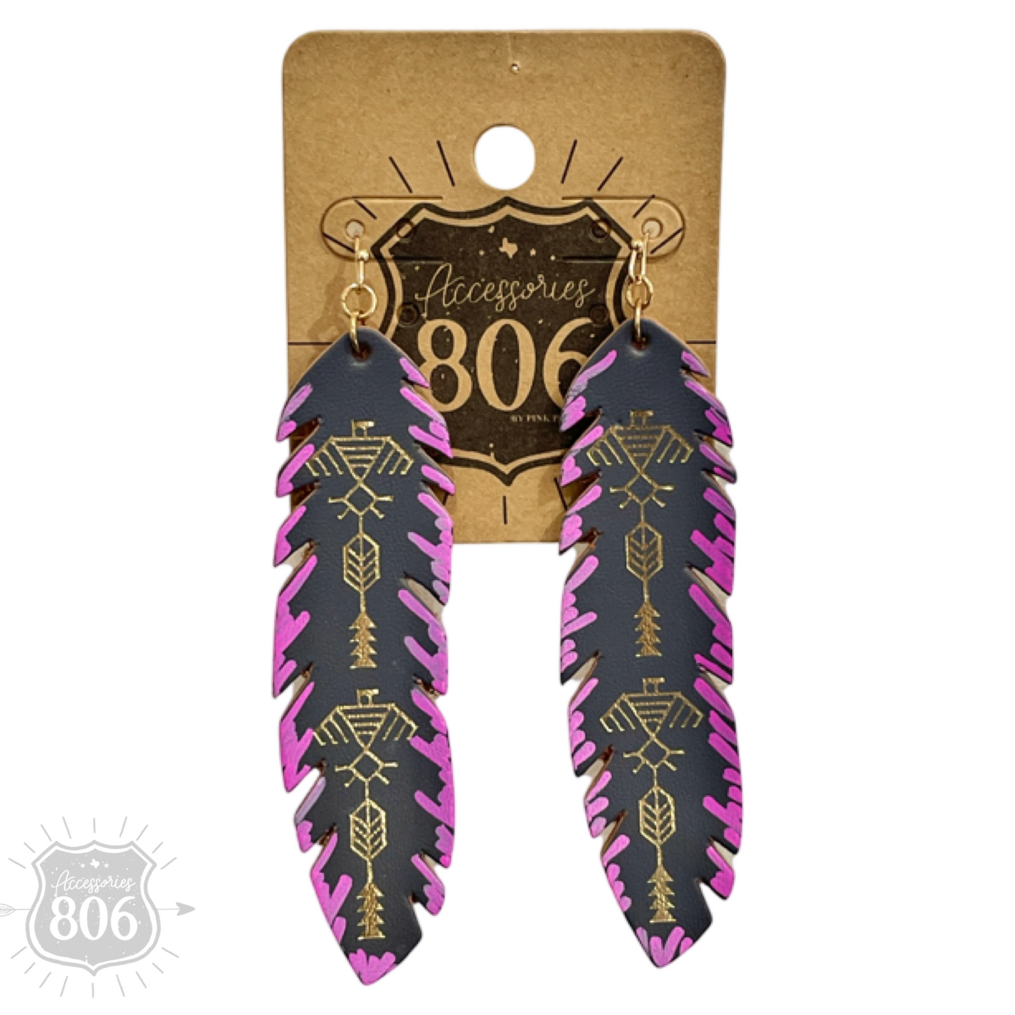 Painted leather feather earring