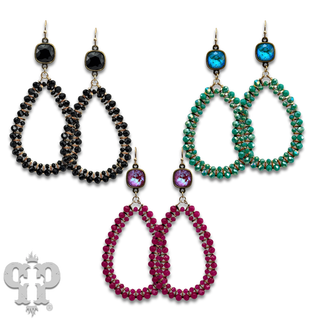 Double row beaded teardrop earrings with Austrian crystal