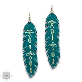 Painted leather feather earring