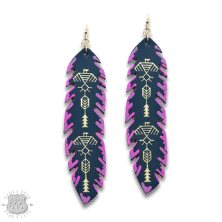 Painted leather feather earring