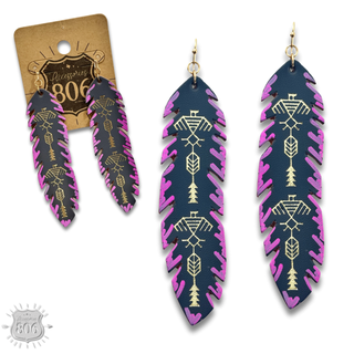 Painted leather feather earring