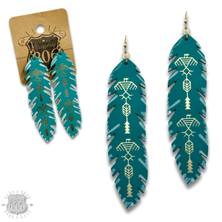Painted leather feather earring