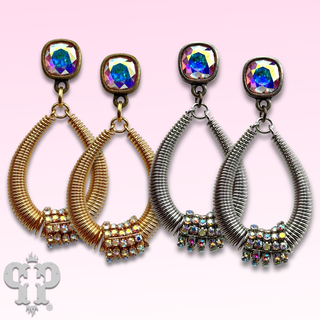 Coil design teardrop earring with Austrian crystal