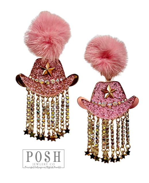 Cowboy hat rhinestone earring
