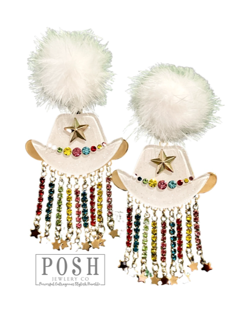 Cowboy hat rhinestone earring