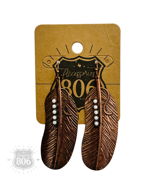 Stone studded feather earring