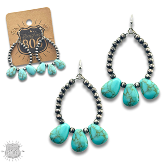 Burnished bead and stone teardrop earring