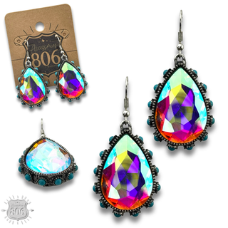 Rhinestone bead studded teardrop earring