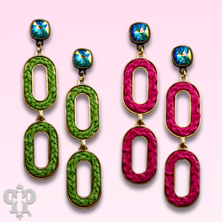 Raffia filled double oval earring with Austrian crystal, last call