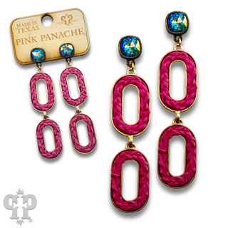 Raffia filled double oval earring with Austrian crystal, last call