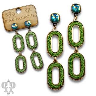 Raffia filled double oval earring with Austrian crystal, last call