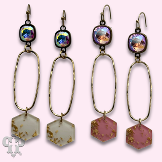 Acrylic hexagon charm earring with a crystal from Swarovski®- LC