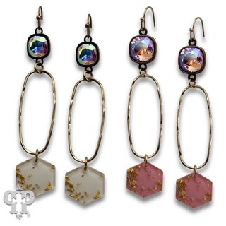 Acrylic hexagon charm earring with a crystal from Swarovski®- LC