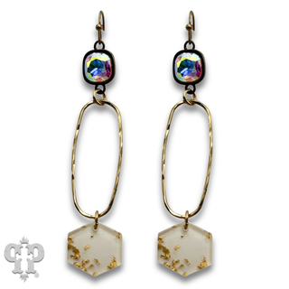 Acrylic hexagon charm earring with a crystal from Swarovski®- LC