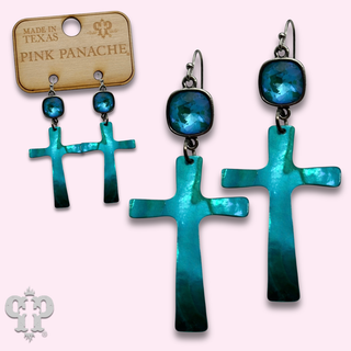 Mother-of-pearl finish cross charm earring with crystals from Swarovski®