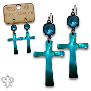 Mother-of-pearl finish cross charm earring with crystals from Swarovski®