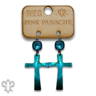 Mother-of-pearl finish cross charm earring with crystals from Swarovski®