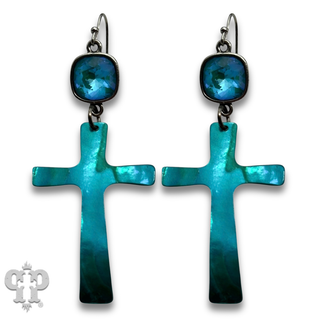 Mother-of-pearl finish cross charm earring with crystals from Swarovski®