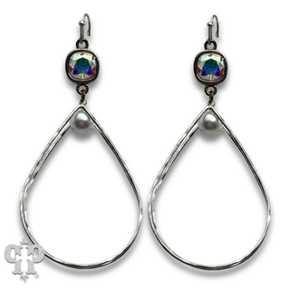 Double layered metal tone teardrop earring with crystals from Swarovski®