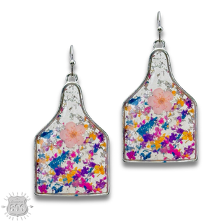 Pressed flower ear tag earring
