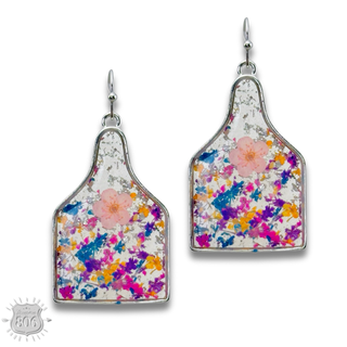 Pressed flower ear tag earring