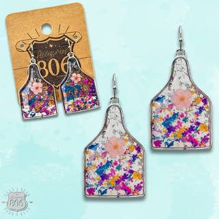 Pressed flower ear tag earring