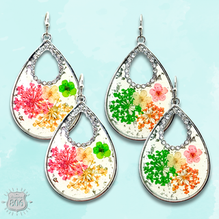 Pressed flower teardrop earring