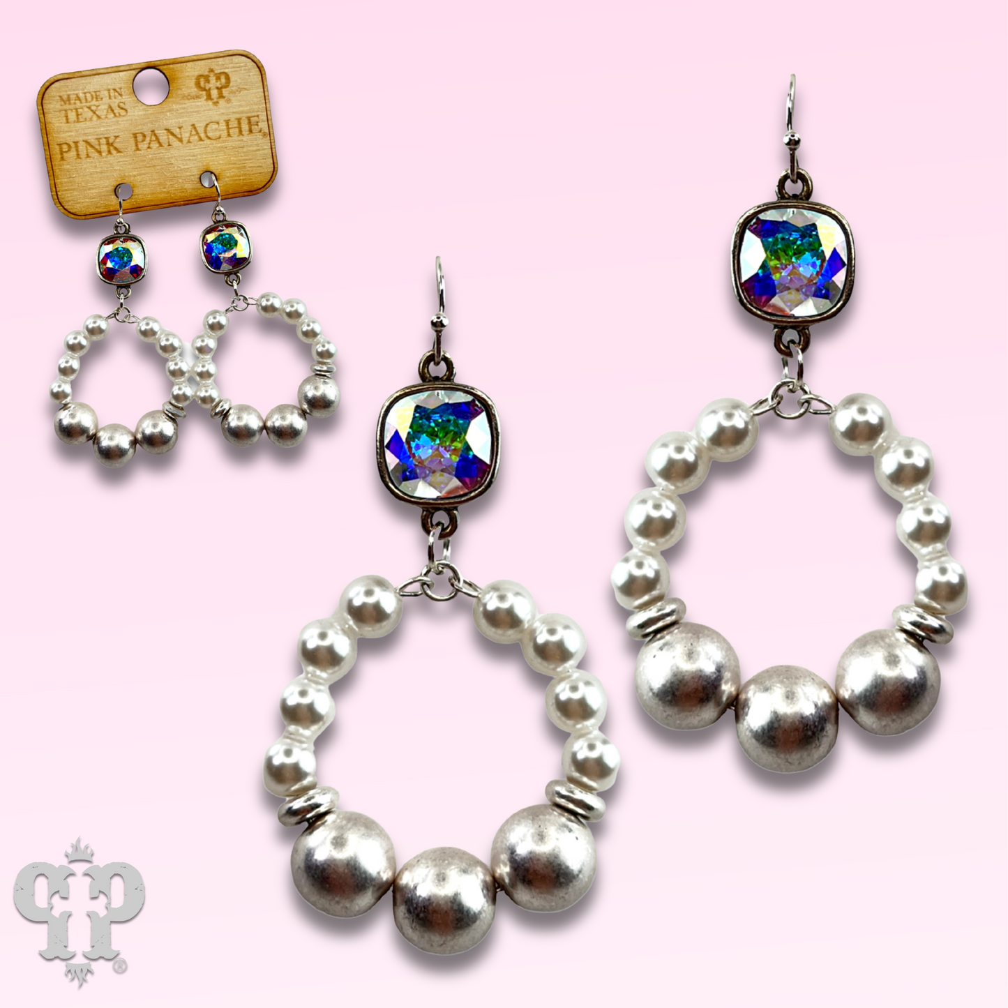 Pearl and matte metal bead earring with Austrian crystal