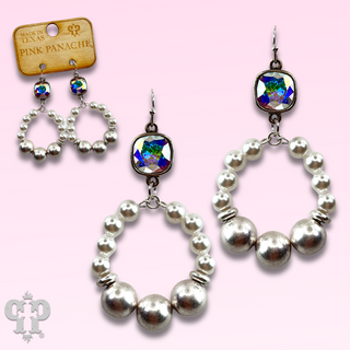 Pearl and matte metal bead earring with Austrian crystal