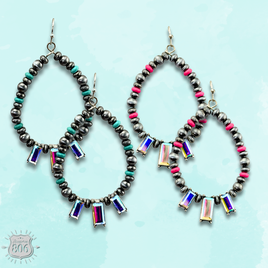 Burnished bead and rhinestone teardrop earring