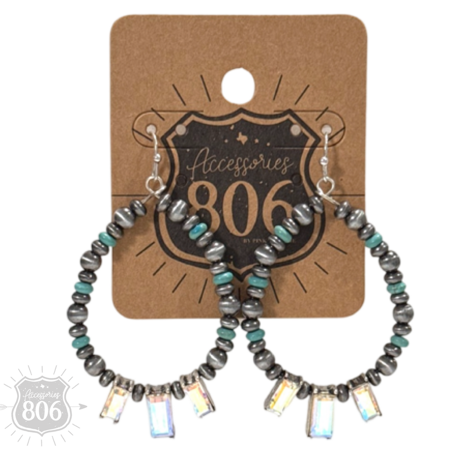 Burnished bead and rhinestone teardrop earring