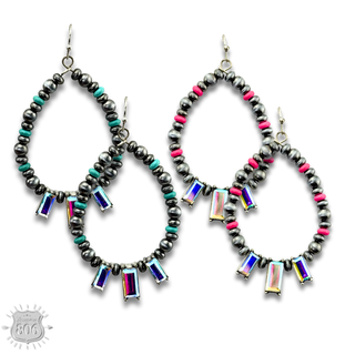 Burnished bead and rhinestone teardrop earring