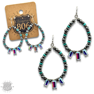 Burnished bead and rhinestone teardrop earring