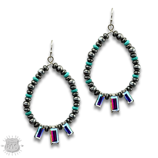 Burnished bead and rhinestone teardrop earring