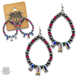 Burnished bead and rhinestone teardrop earring