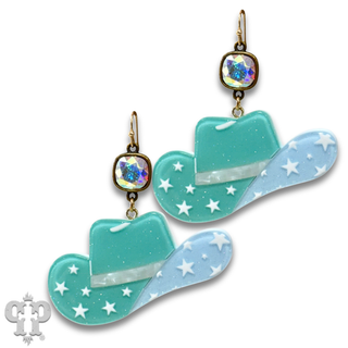 Star design cowboy hat earring with Austrian crystal - LC