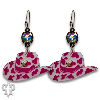 Cow print cowboy hat earring with crystals from Swarovski®