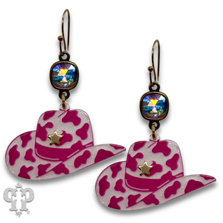 Cow print cowboy hat earring with crystals from Swarovski®